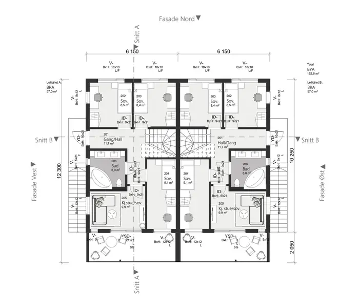 Plantegning av de to boenhetene